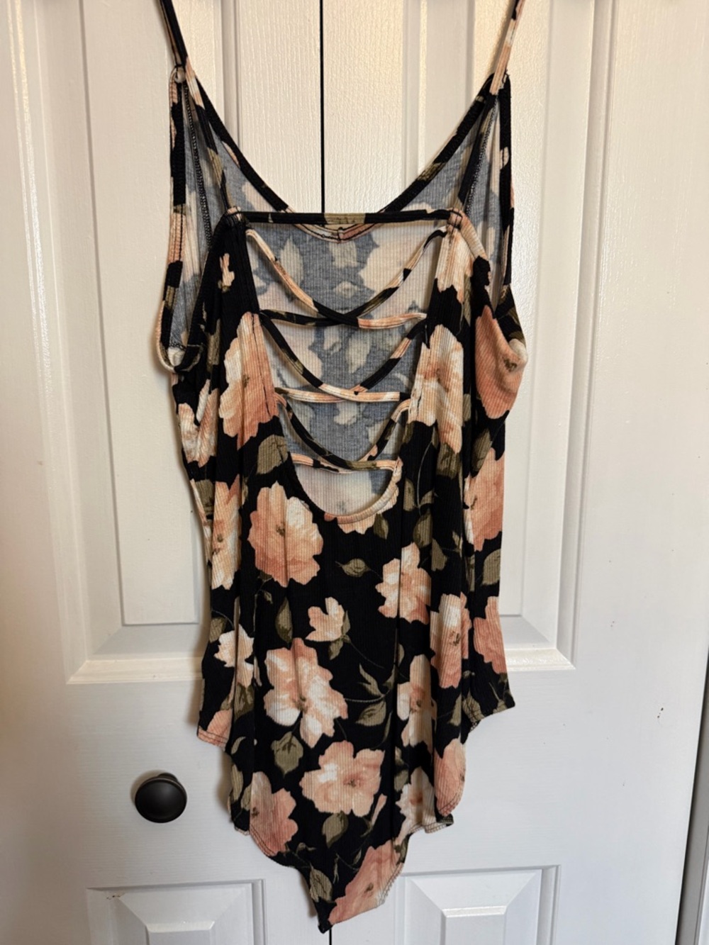 American Eagle Outfitters Black Floral Scoop-Neck Ladder Back Bodysuit L - Picture 4 of 7